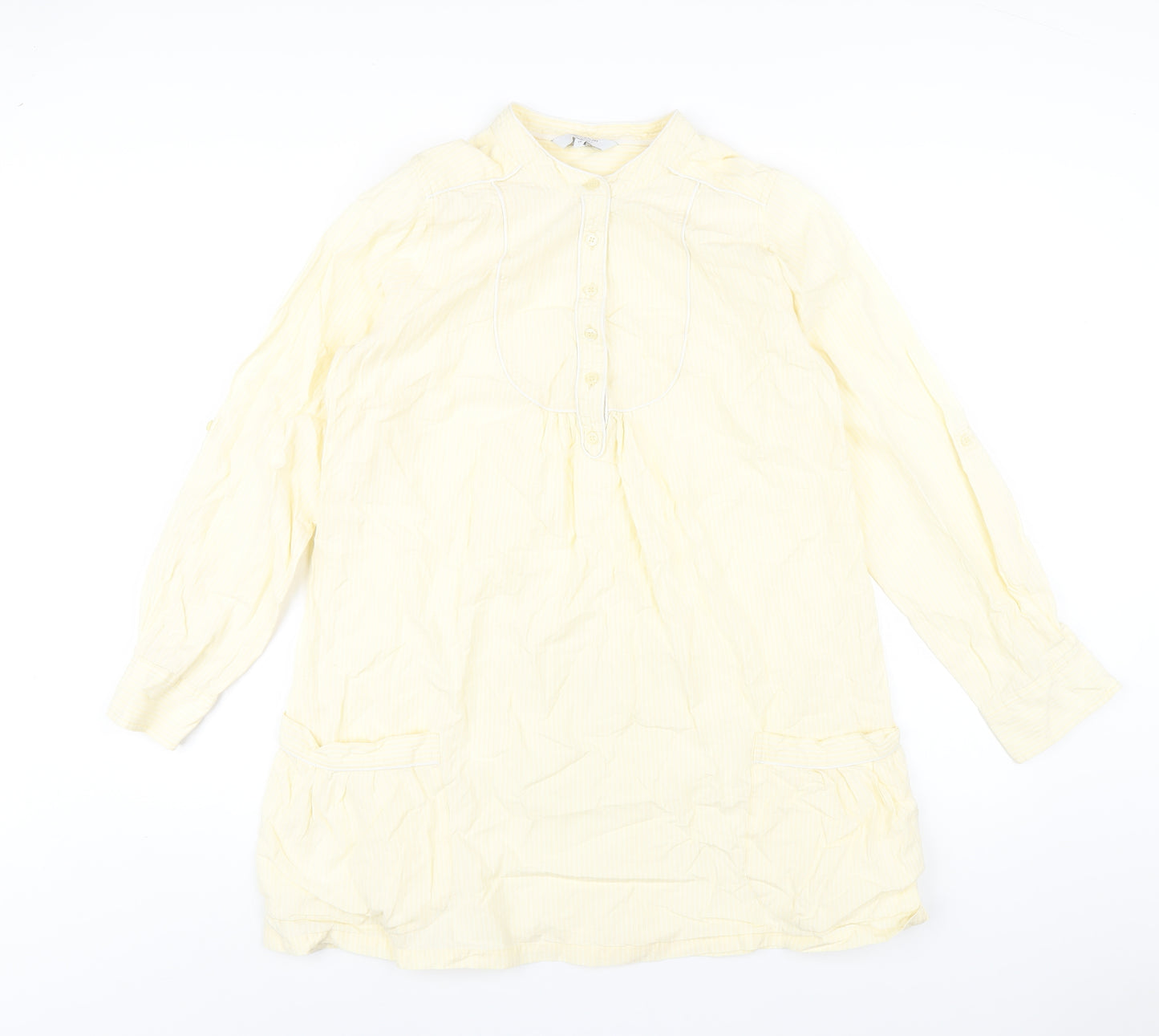 mamas & papas Womens Yellow Striped Cotton Basic T-Shirt Size 14 Round Neck