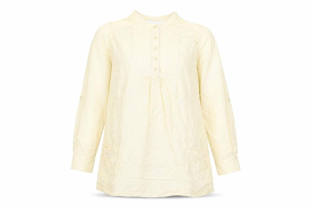 mamas & papas Womens Yellow Striped Cotton Basic T-Shirt Size 14 Round Neck