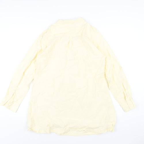 mamas & papas Womens Yellow Striped Cotton Basic T-Shirt Size 14 Round Neck