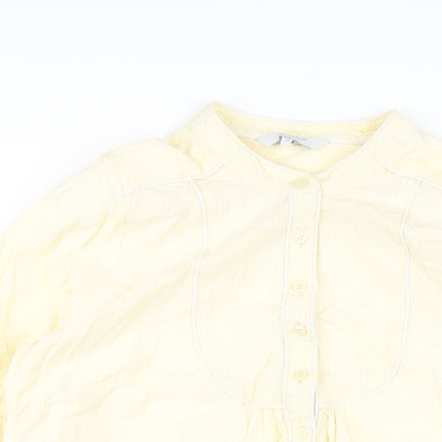 mamas & papas Womens Yellow Striped Cotton Basic T-Shirt Size 14 Round Neck