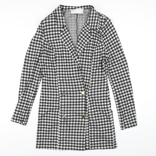 ASOS Womens Black Check Polyester Jacket Dress Size 12 Collared Button