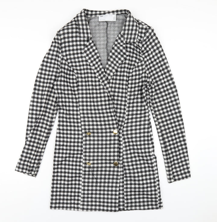 ASOS Womens Black Check Polyester Jacket Dress Size 12 Collared Button