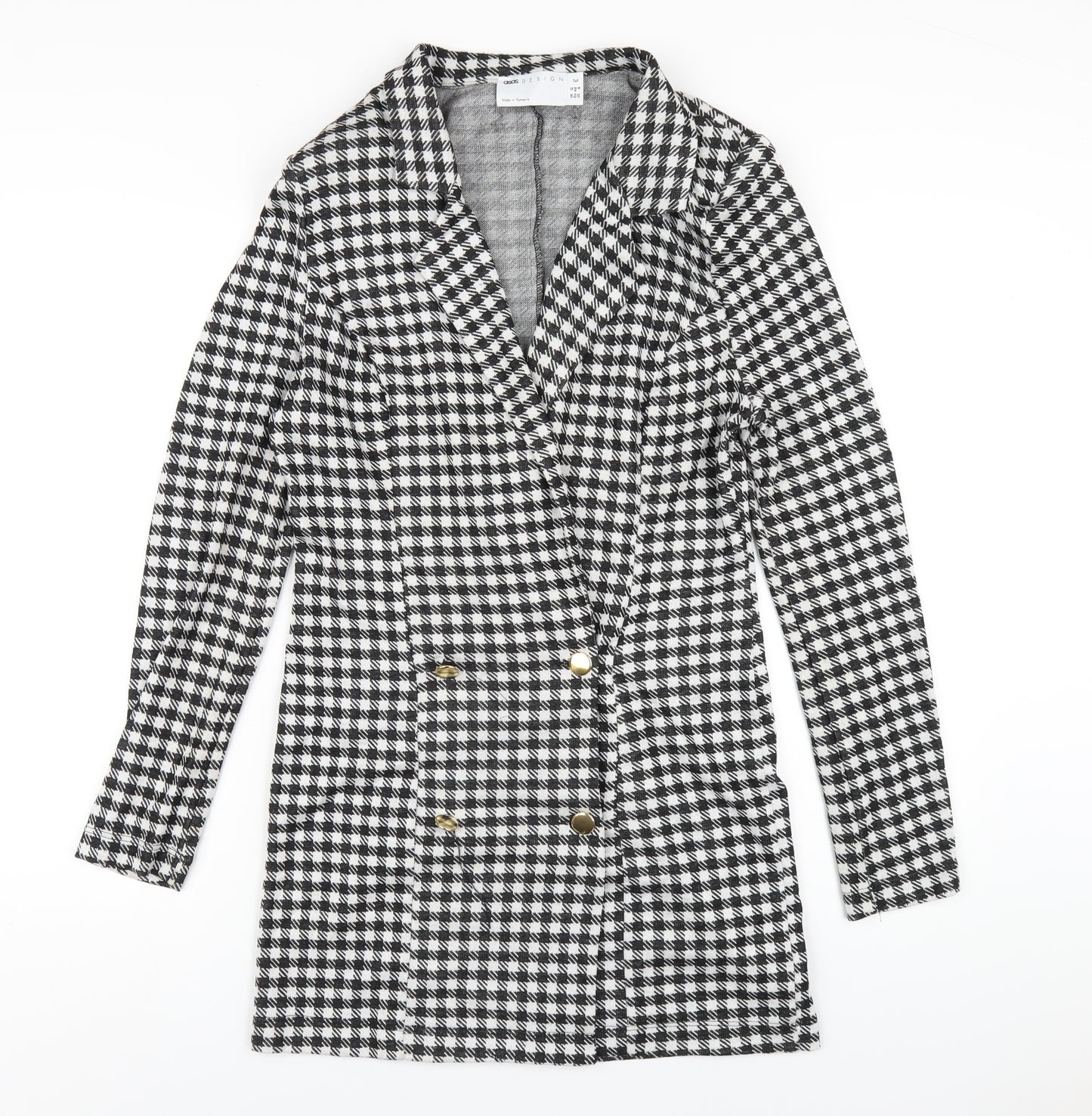 ASOS Womens Black Check Polyester Jacket Dress Size 12 Collared Button