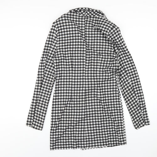 ASOS Womens Black Check Polyester Jacket Dress Size 12 Collared Button