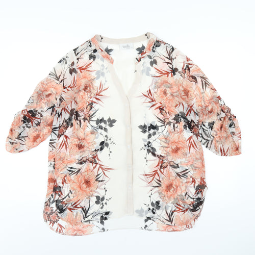 Wallis Womens Multicoloured Floral Polyester Basic Button-Up Size 14 V-Neck
