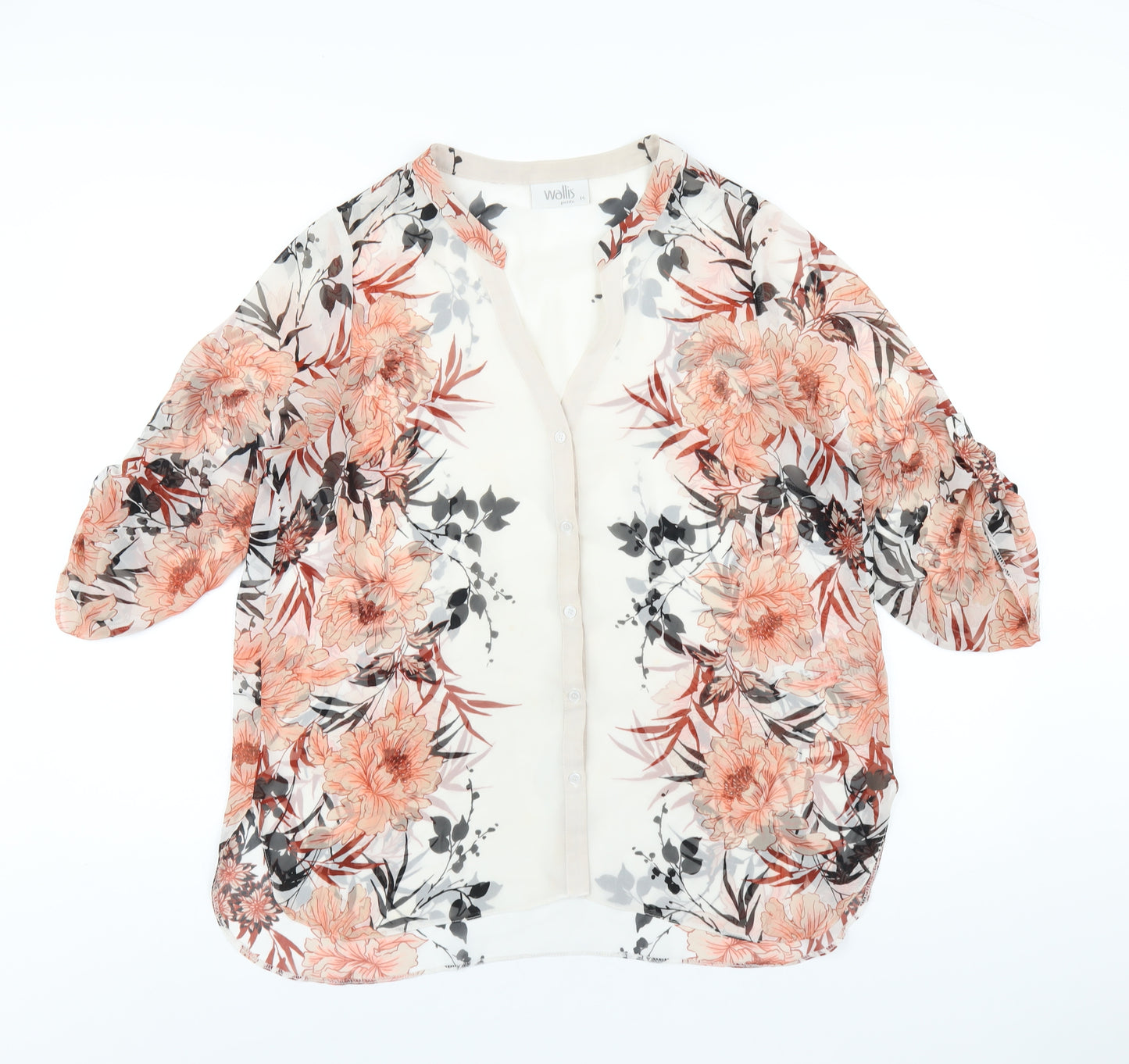 Wallis Womens Multicoloured Floral Polyester Basic Button-Up Size 14 V-Neck