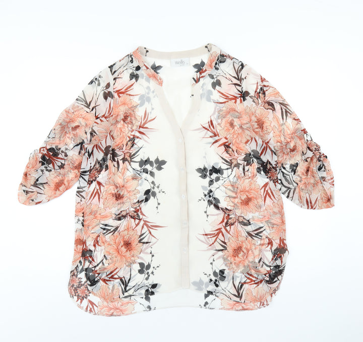 Wallis Womens Multicoloured Floral Polyester Basic Button-Up Size 14 V-Neck