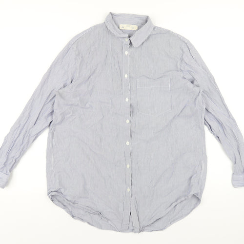 H&M Womens Blue Striped Cotton Basic Button-Up Size 10 Collared