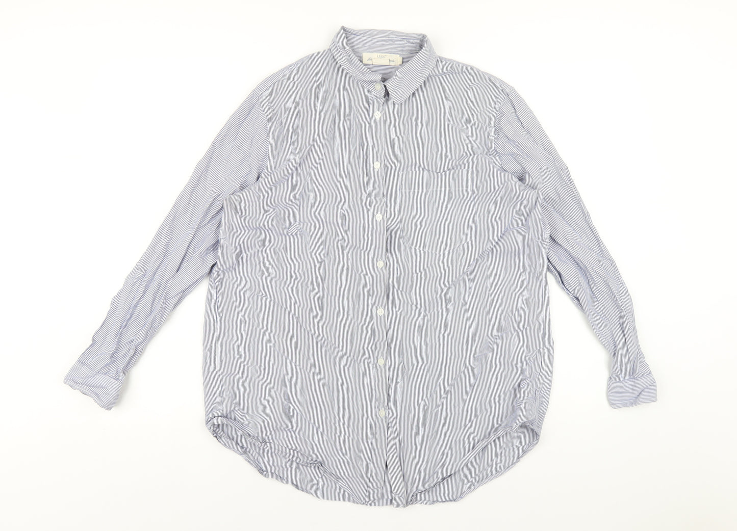 H&M Womens Blue Striped Cotton Basic Button-Up Size 10 Collared