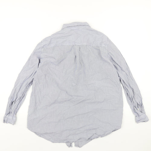 H&M Womens Blue Striped Cotton Basic Button-Up Size 10 Collared