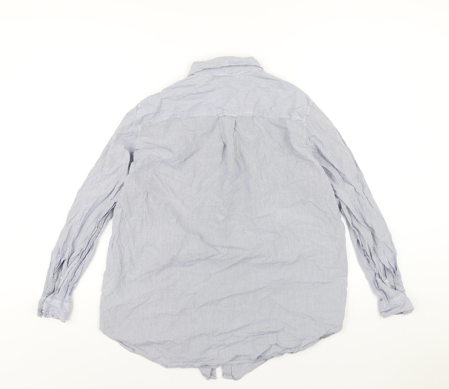 H&M Womens Blue Striped Cotton Basic Button-Up Size 10 Collared
