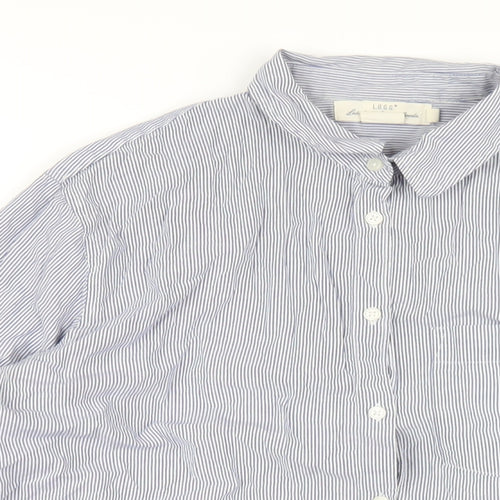 H&M Womens Blue Striped Cotton Basic Button-Up Size 10 Collared