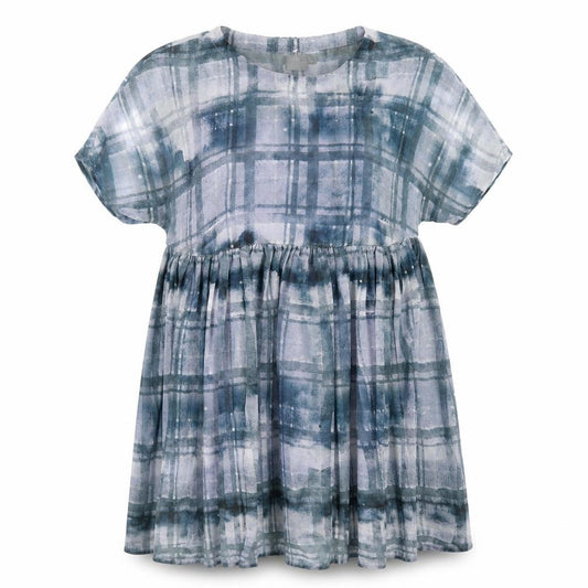 Front view of ASOS women’s blue geometric polyester trapeze & swing, size UK 14, round neck pullover