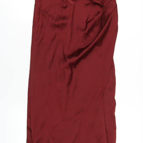 PRETTYLITTLETHING Womens Red Polyester Maxi Size 12 Off the Shoulder Zip