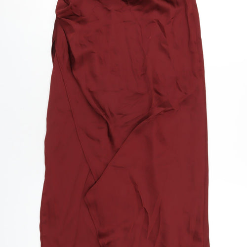 PRETTYLITTLETHING Womens Red Polyester Maxi Size 12 Off the Shoulder Zip