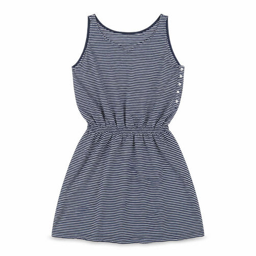 John Lewis Girls Blue Striped Vinyl Tank Dress Size 14 Years Scoop Neck Button