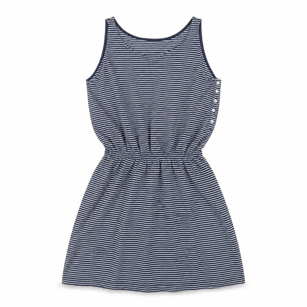 John Lewis Girls Blue Striped Vinyl Tank Dress Size 14 Years Scoop Neck Button
