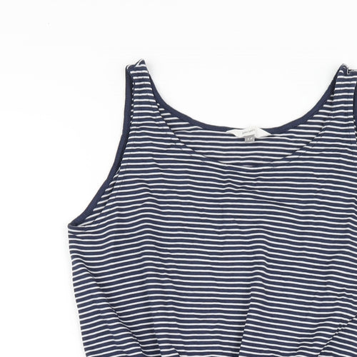 John Lewis Girls Blue Striped Vinyl Tank Dress Size 14 Years Scoop Neck Button