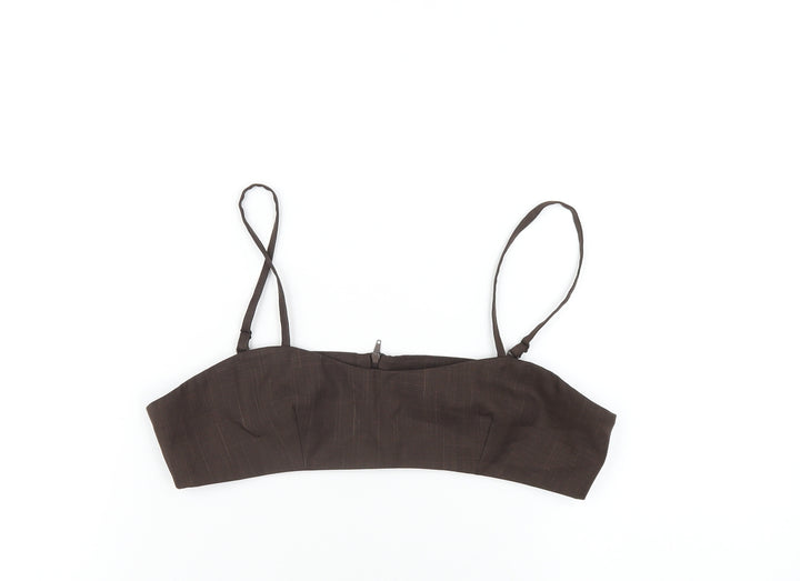 Topshop Womens Brown Polyester Cropped T-Shirt Size 10 Sweetheart