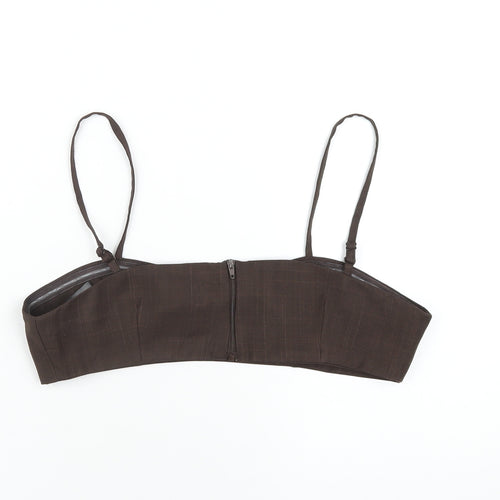 Topshop Womens Brown Polyester Cropped T-Shirt Size 10 Sweetheart
