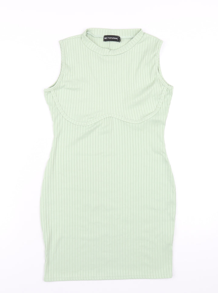 PRETTYLITTLETHING Womens Green Polyester Bodycon Size 12 Mock Neck Pullover