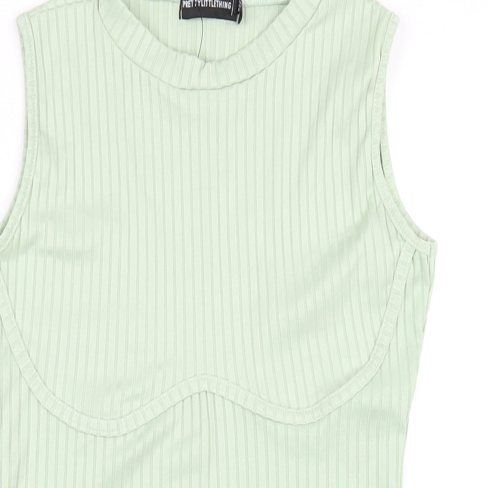 PRETTYLITTLETHING Womens Green Polyester Bodycon Size 12 Mock Neck Pullover