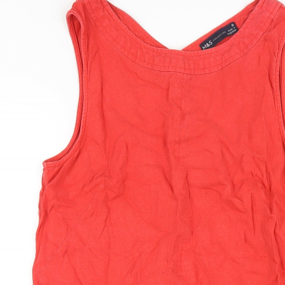 Marks and Spencer Womens Red Linen A-Line Size 10 Round Neck Pullover