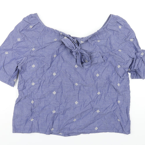 NEXT Womens Blue Geometric Cotton Basic T-Shirt Size 18 Scoop Neck