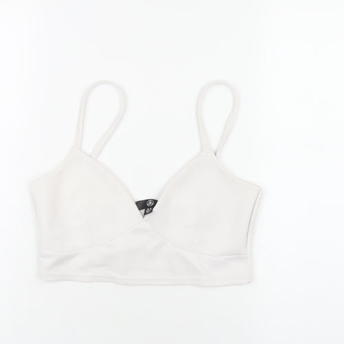 Missguided Womens White Polyester Cropped T-Shirt Size 10 V-Neck