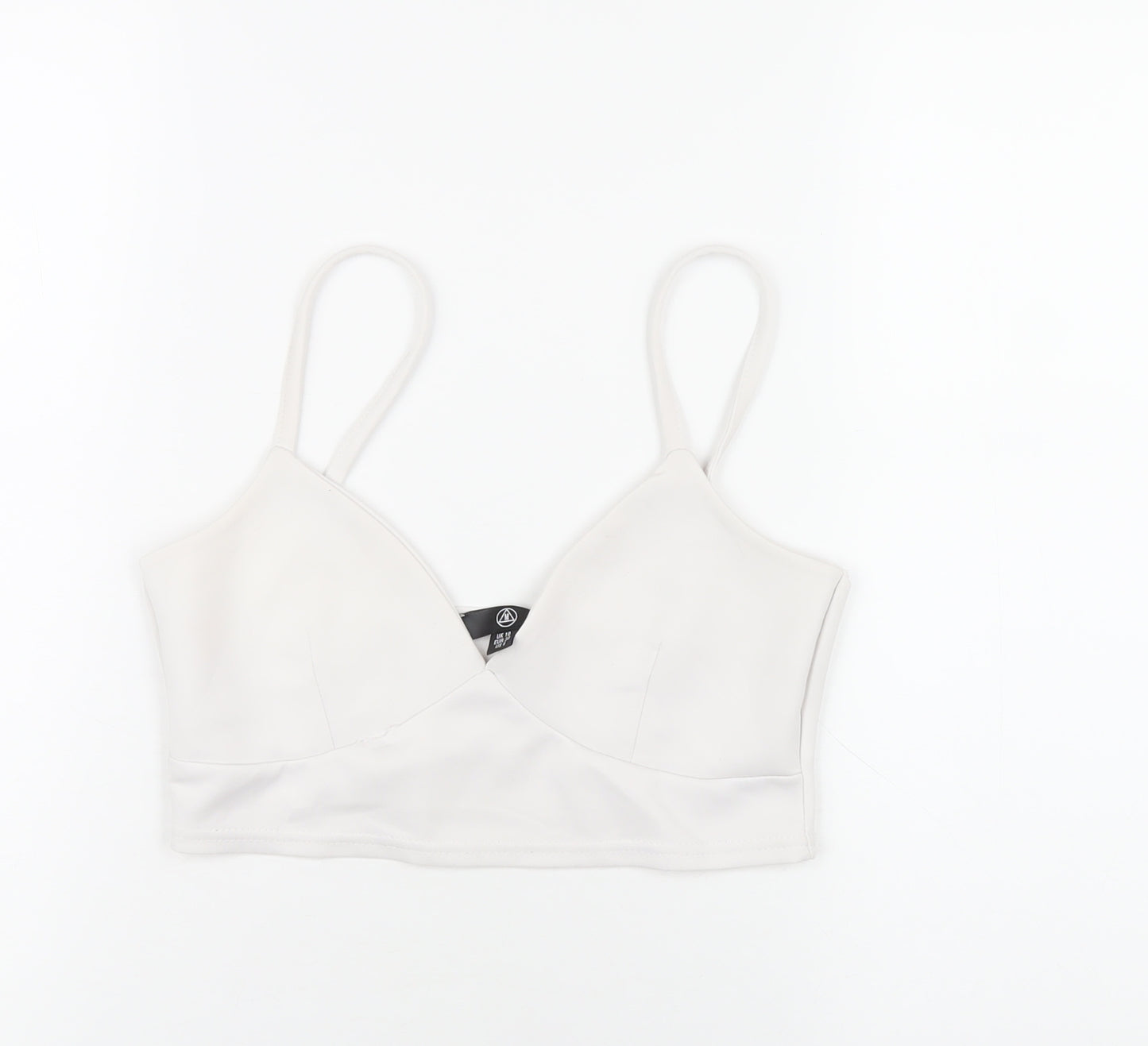 Missguided Womens White Polyester Cropped T-Shirt Size 10 V-Neck