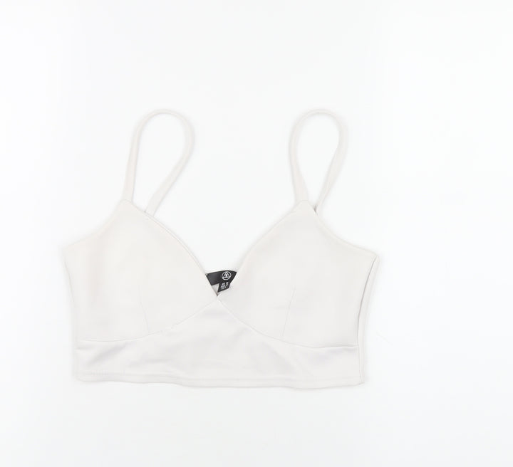 Missguided Womens White Polyester Cropped T-Shirt Size 10 V-Neck