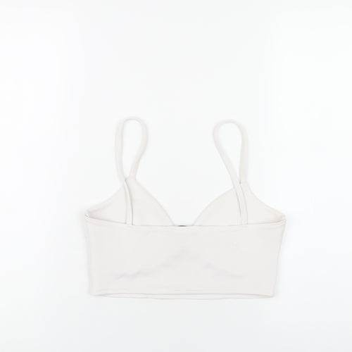 Missguided Womens White Polyester Cropped T-Shirt Size 10 V-Neck