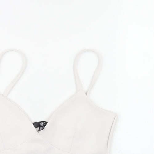 Missguided Womens White Polyester Cropped T-Shirt Size 10 V-Neck