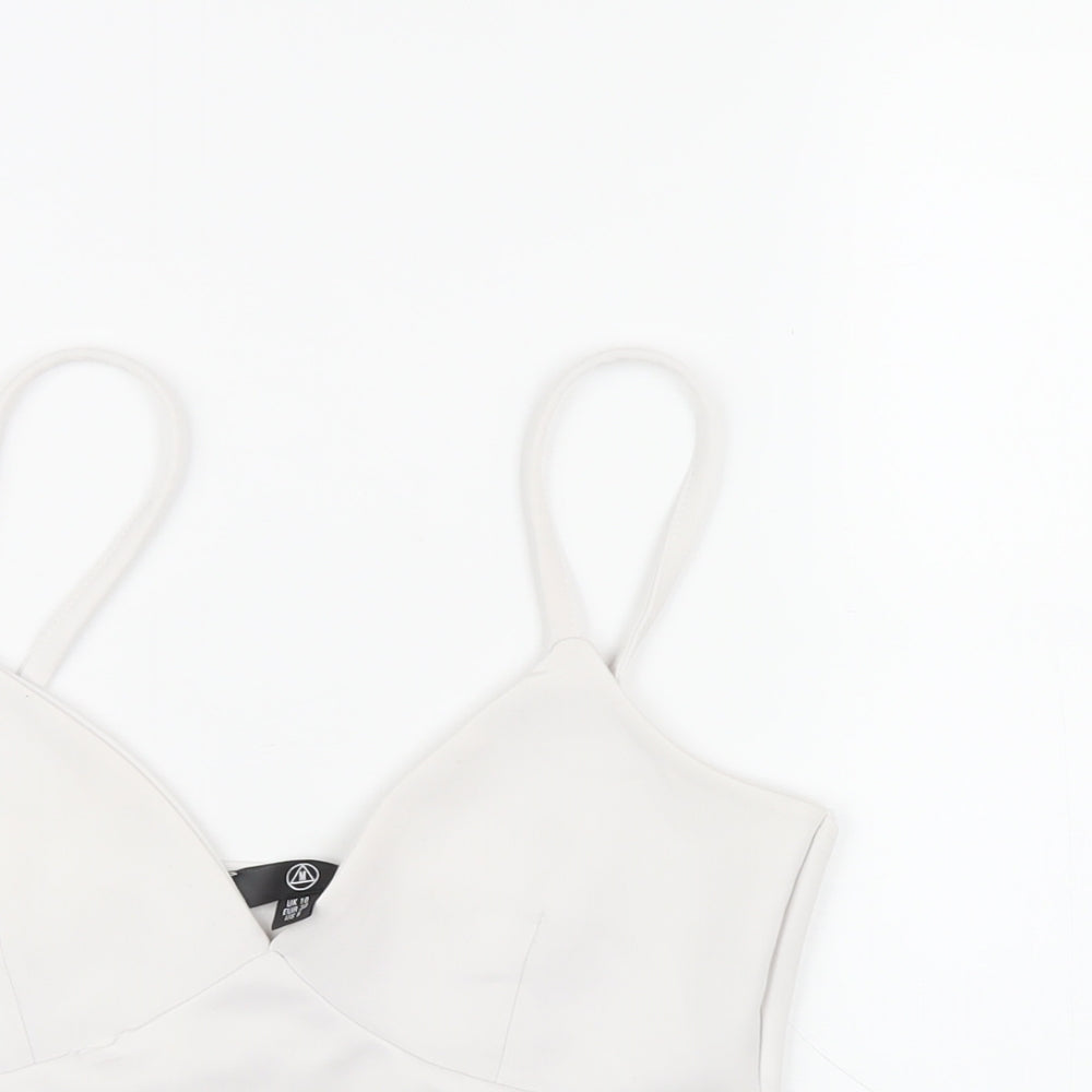 Missguided Womens White Polyester Cropped T-Shirt Size 10 V-Neck