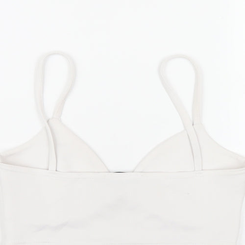 Missguided Womens White Polyester Cropped T-Shirt Size 10 V-Neck