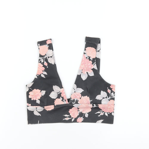 Missguided Womens Grey Floral Polyester Cropped T-Shirt Size 10 V-Neck