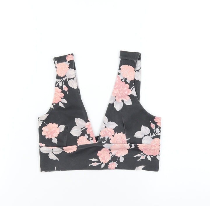Missguided Womens Grey Floral Polyester Cropped T-Shirt Size 10 V-Neck