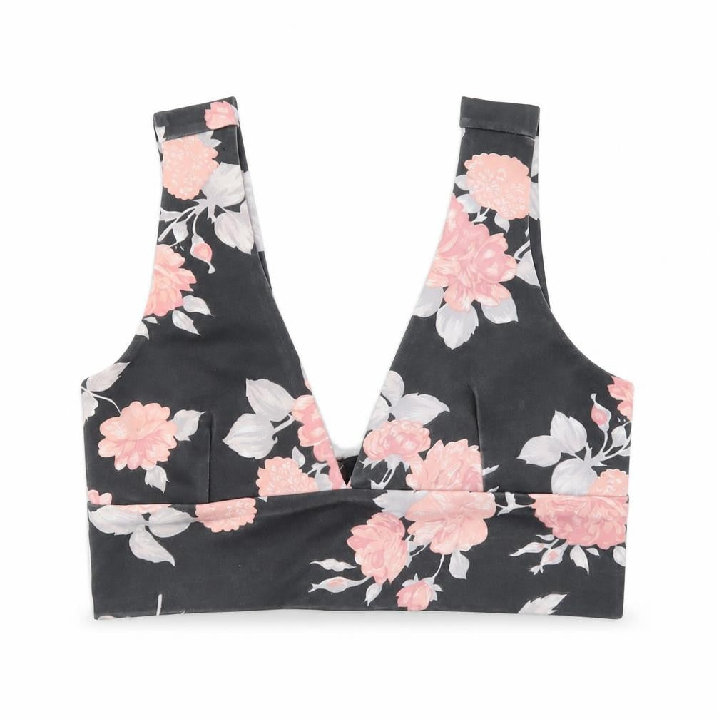 Missguided Womens Grey Floral Polyester Cropped T-Shirt Size 10 V-Neck