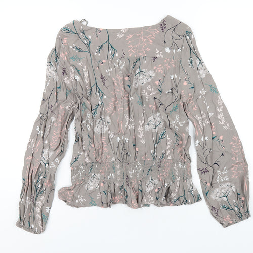 Marks and Spencer Womens Grey Floral Viscose Basic T-Shirt Size 16 Round Neck
