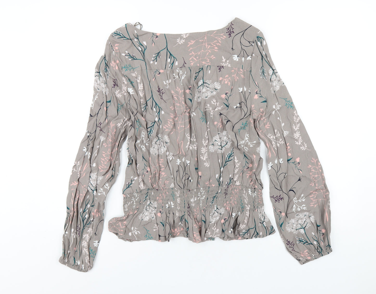 Marks and Spencer Womens Grey Floral Viscose Basic T-Shirt Size 16 Round Neck