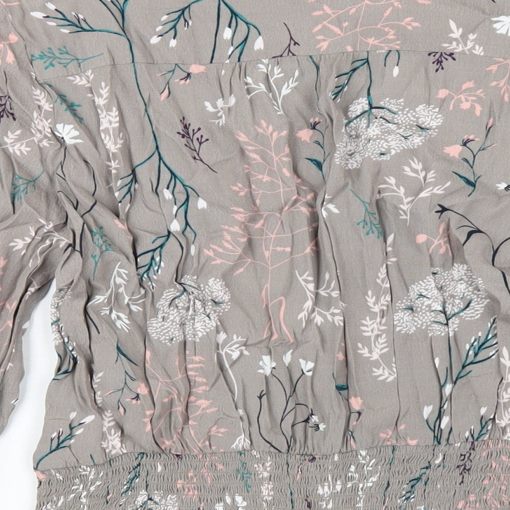 Marks and Spencer Womens Grey Floral Viscose Basic T-Shirt Size 16 Round Neck