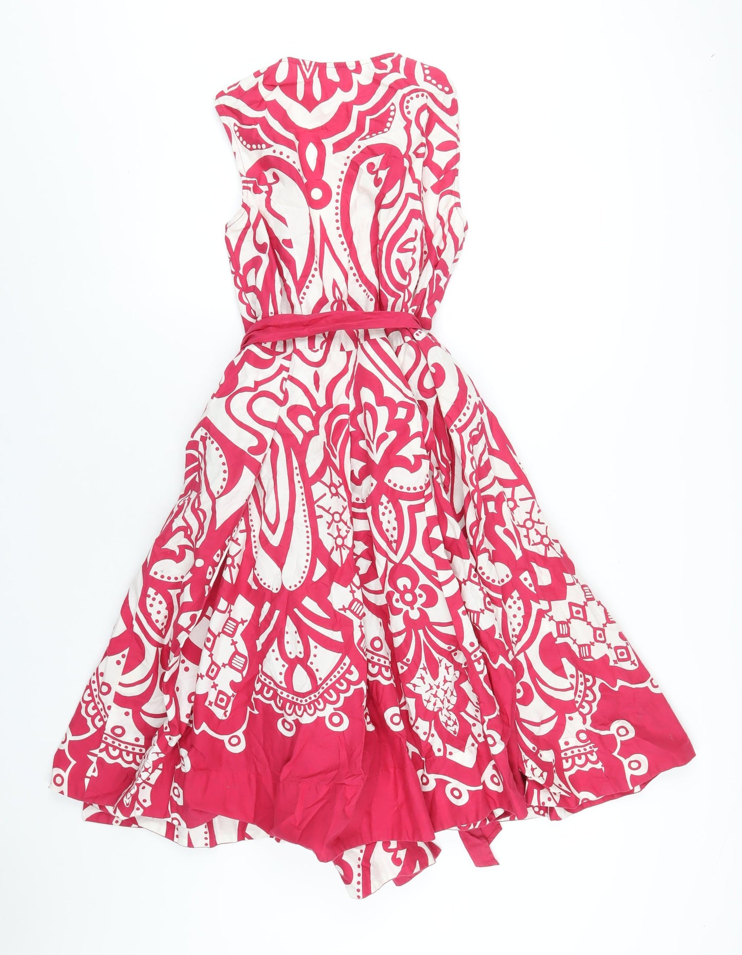 Phase Eight Womens Pink Geometric Cotton Wrap Dress Size 12 V-Neck Tie