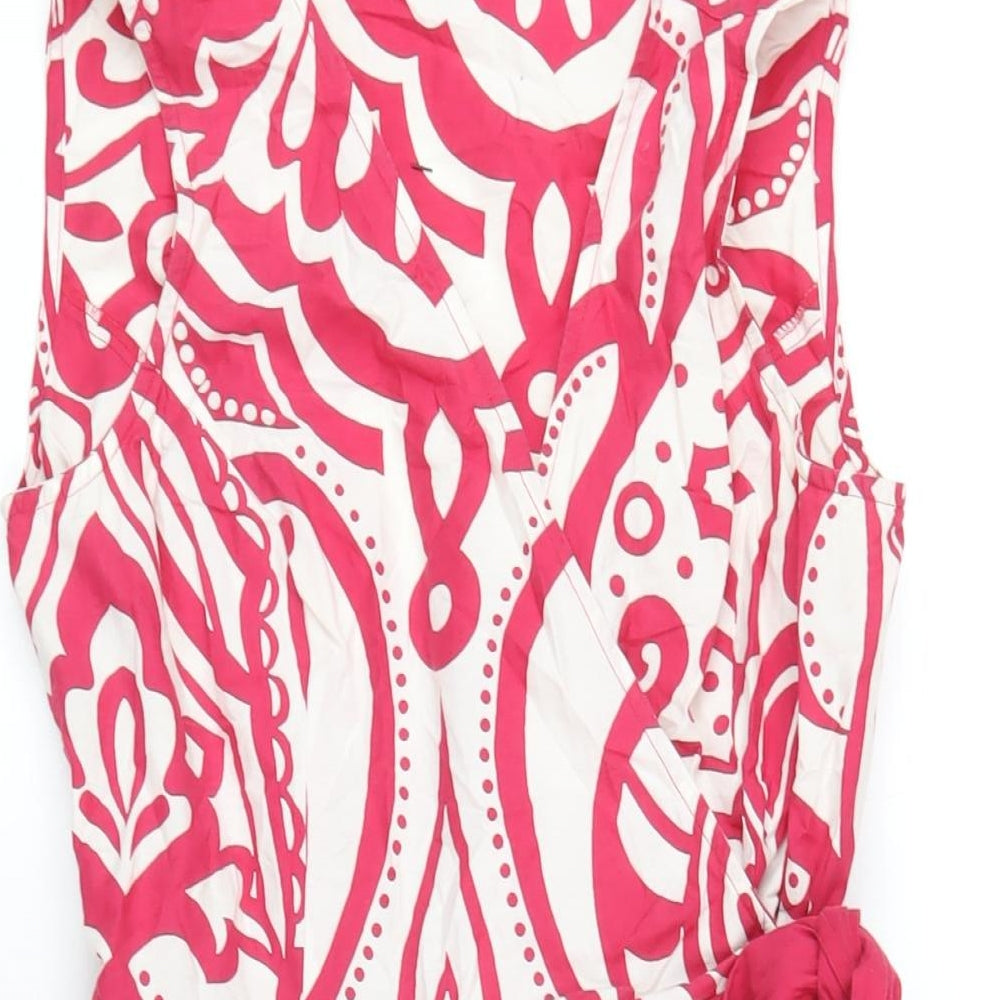 Phase Eight Womens Pink Geometric Cotton Wrap Dress Size 12 V-Neck Tie