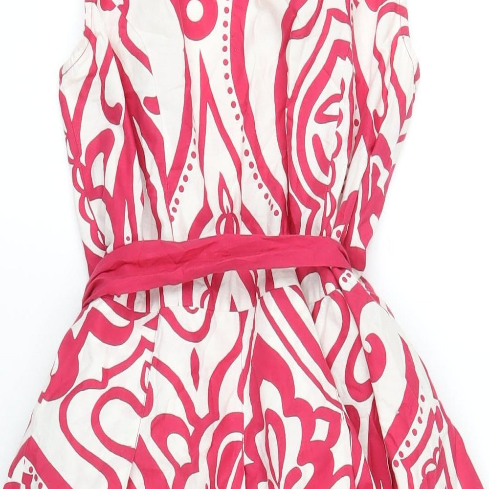 Phase Eight Womens Pink Geometric Cotton Wrap Dress Size 12 V-Neck Tie
