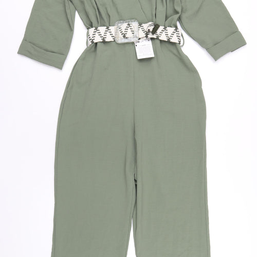 Zara Womens Green Polyester Jumpsuit One-Piece Size S L28 in Button