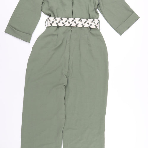 Zara Womens Green Polyester Jumpsuit One-Piece Size S L28 in Button