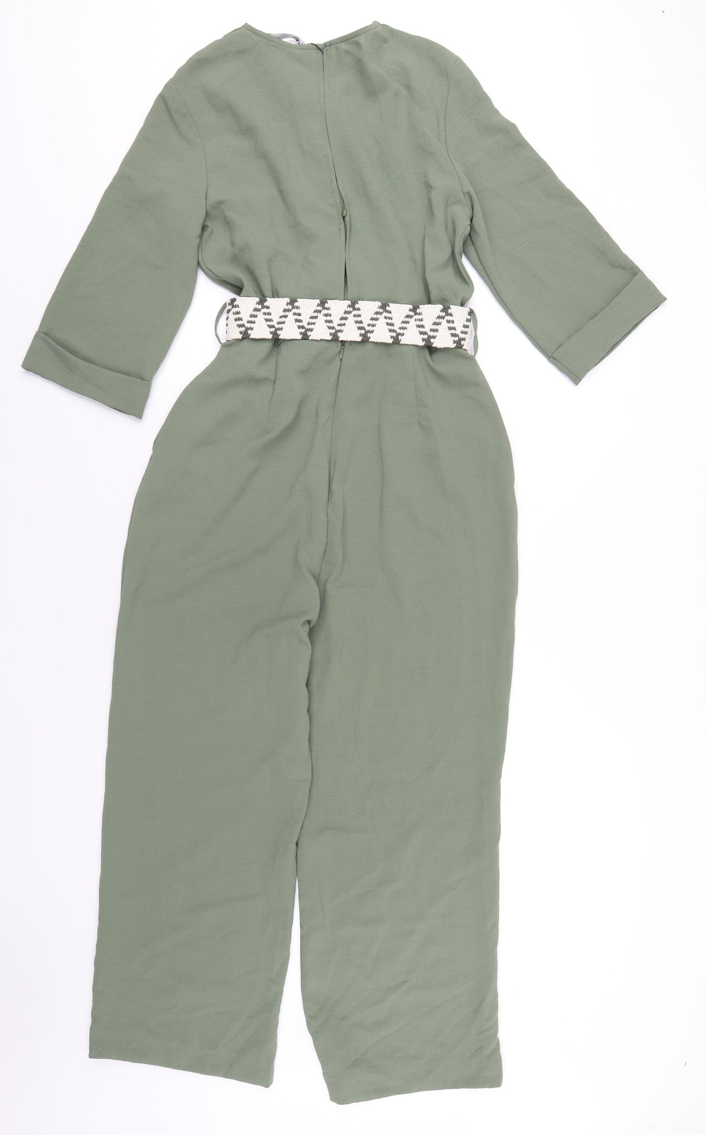 Zara Womens Green Polyester Jumpsuit One-Piece Size S L28 in Button