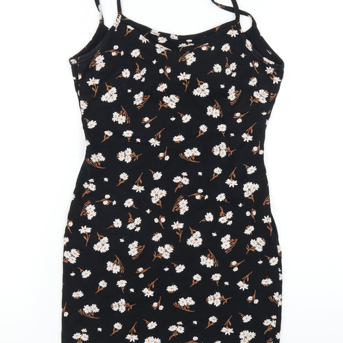 Miss Selfridge Womens Black Floral Cotton Bodycon Size 10 Square Neck Pullover