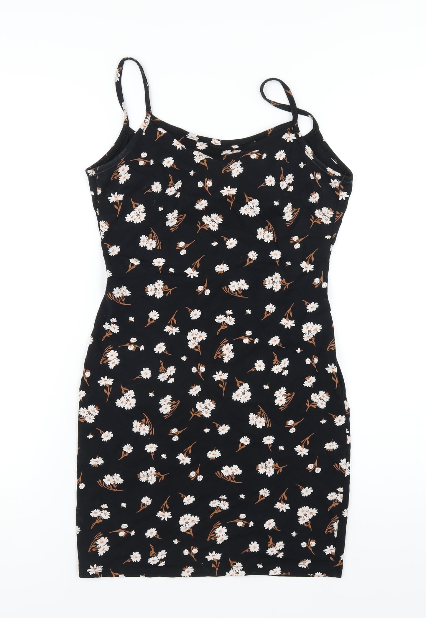 Miss Selfridge Womens Black Floral Cotton Bodycon Size 10 Square Neck Pullover