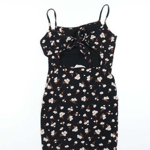 Miss Selfridge Womens Black Floral Cotton Bodycon Size 10 Square Neck Pullover